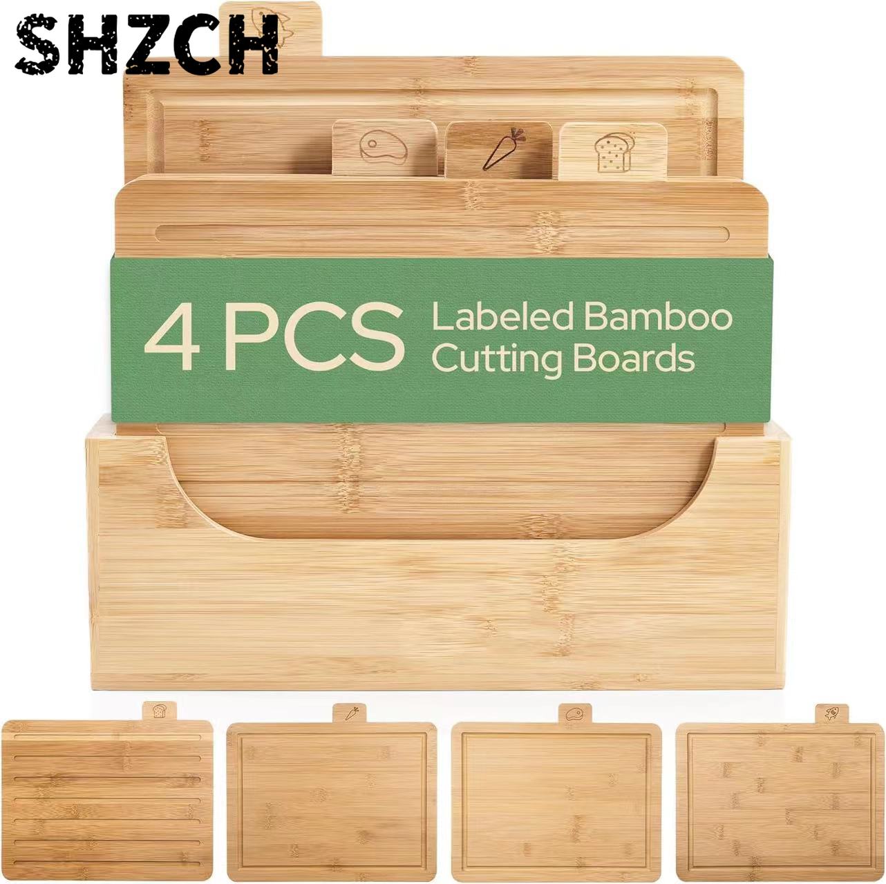 Bamboo Cutting Board - Bamboo Classification Cutting Board 4pcs Set